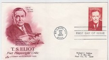 TurtlesTradingPost- TS Eliot- Poet 1986 #2239 FDC Artcraft Cachet