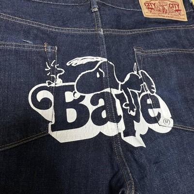 XXL Peanuts Snoopy Denim Jeans Pants A Bathing Ape 50cm Waist, New  