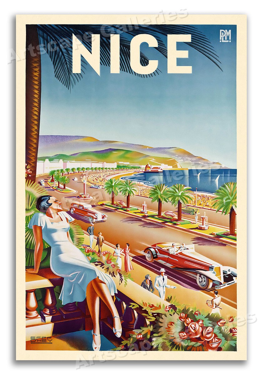 1935 Nice France Beach Vintage Style French Travel Poster