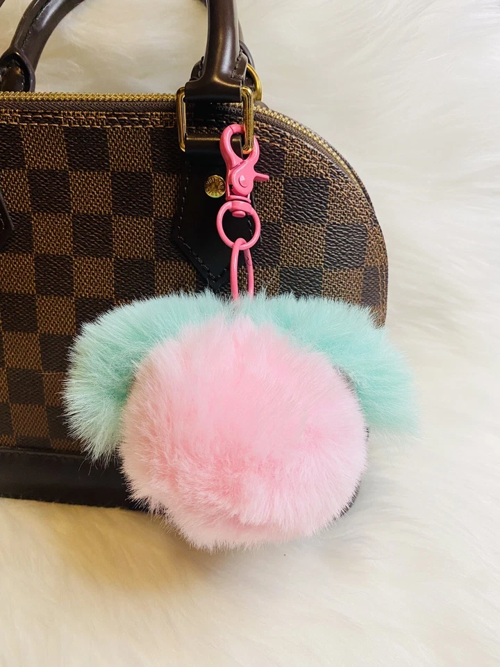 Faux Fur Juicy Peach Pompom Bag Charm Keyring Bag Furry Pendant Keychain Pink - Image 2 of 2
