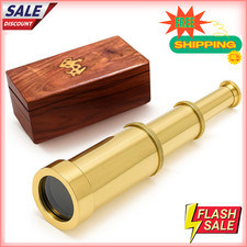 6 Inch Brass Telescope with Wooden Box for Nautical Collectibles and Pirate S...