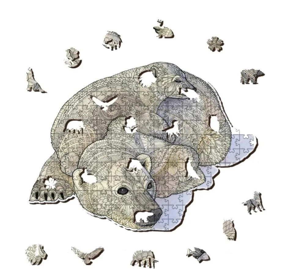 Rompecabezas en forma de madera Quordle MEDIANO osos polares madera Alaksa caja de regalo inuit Foto 3 de 4