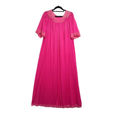 Coquette Maxi Satin wide Lace Nightgown L Fuchsia embroidered floral feminine