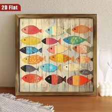 Colorful Fish Nautical Wooden Sign Coastal Decor for Bathroom Living Room Gift