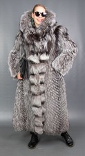 18989 NEW AMAZING REAL SILVER FOX COAT SAGA FUR HOOD EXTRA LONG BEAUTIFUL SIZE L