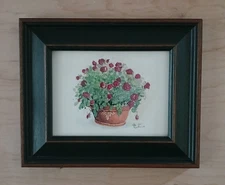 Peggy Abrams Signed Print Framed Flowers Flowerpot Country Farmhouse Wall Decor
