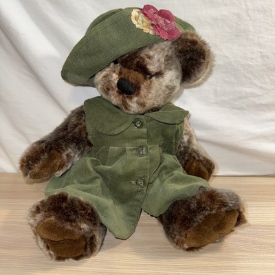 Vintage Basic Brown Bear Factory Plush Teddy Stuffed Green Dress
