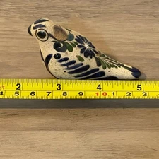 Mexican Tonala Stone Clay Pottery Bird Hand Painted Mexico Signed Sandstone