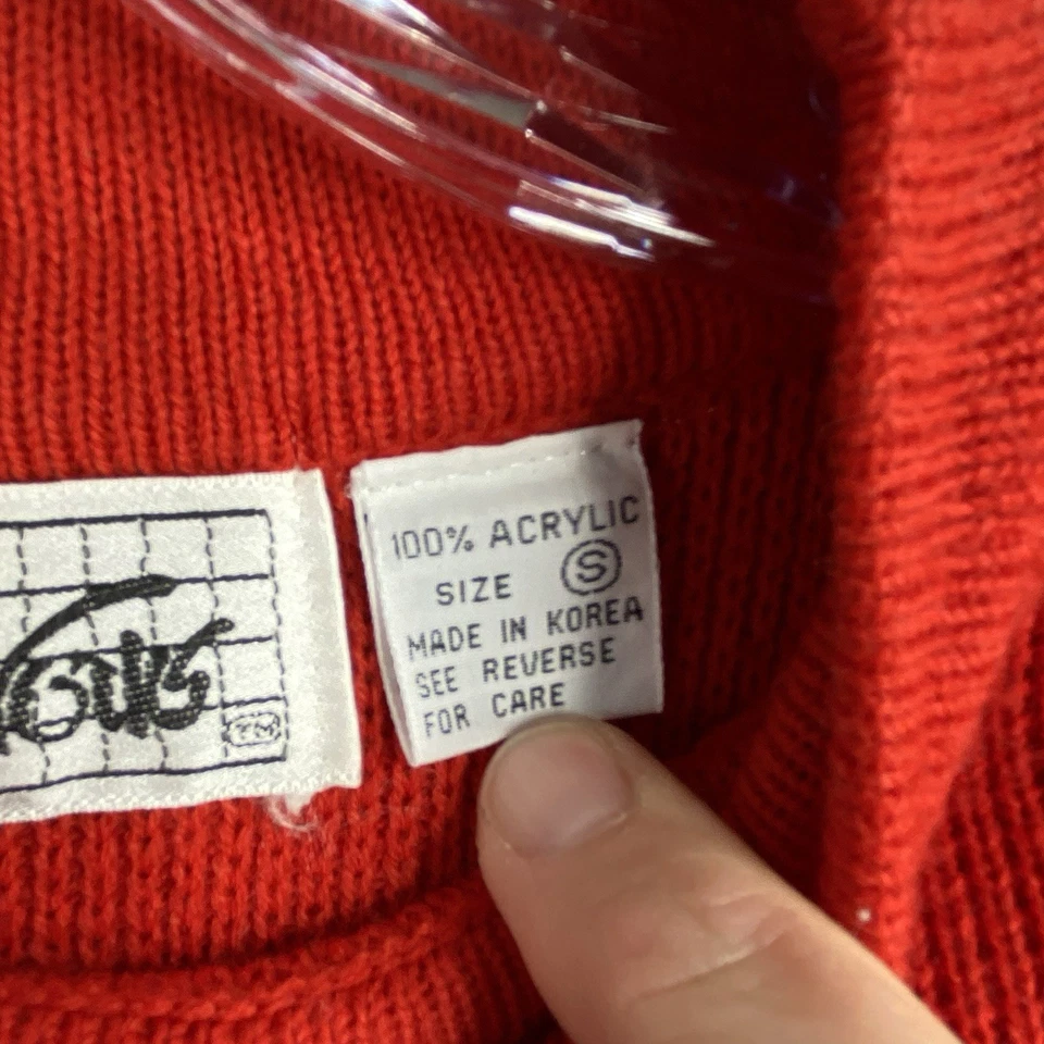 Vintage Knit Works Womens Sweater Sz S Red Plaid Bows High Neck Pullover 80's - Imagem 4 de 4