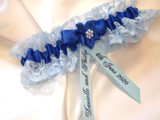 PERSONALISED ROYAL BLUE BRIDES WEDDING GARTER