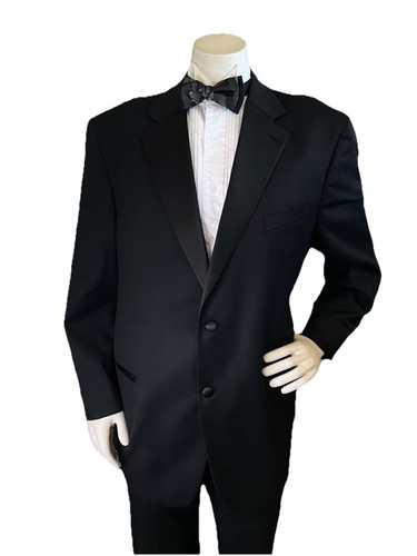 Joseph Abboud 'Black Tie' Tuxedo Suit Jacket Pants 46R 40x28.5 Black Fine Wool - Picture 2 of 20