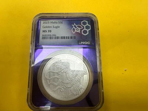 2025 Malta S5E Golden Eagle 1oz Silver NGC MS70 Purple Core