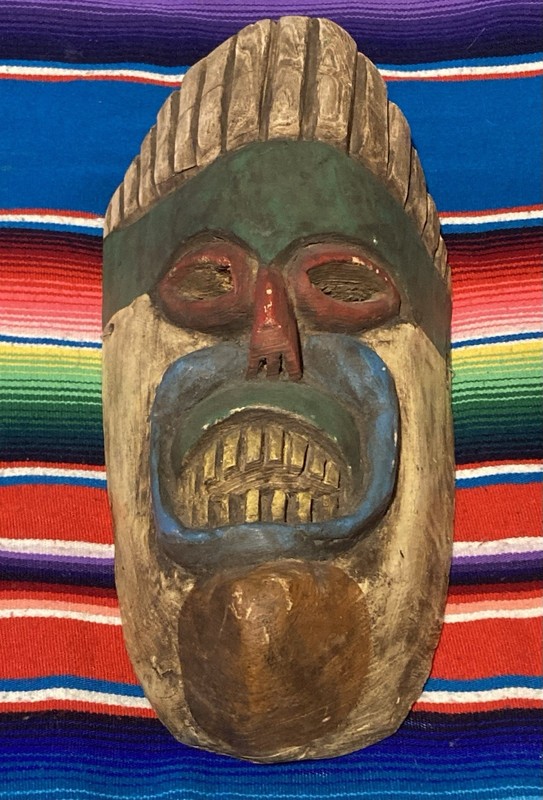 L@@K MCM Hawaiian Tiki Mask Hand Carved Painted Polynesian Wood Smoking Lounge
