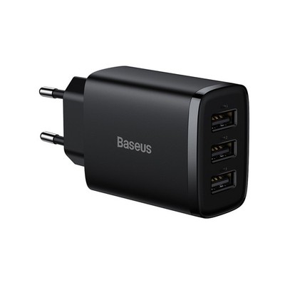 Baseus Kompakt Wandladegerät 3x USB-A 17W Schnellladegerät Schwarz