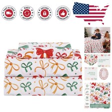 Breathable 3-Piece Kids Twin Bed Sheet Set with Christmas Bowknot Design