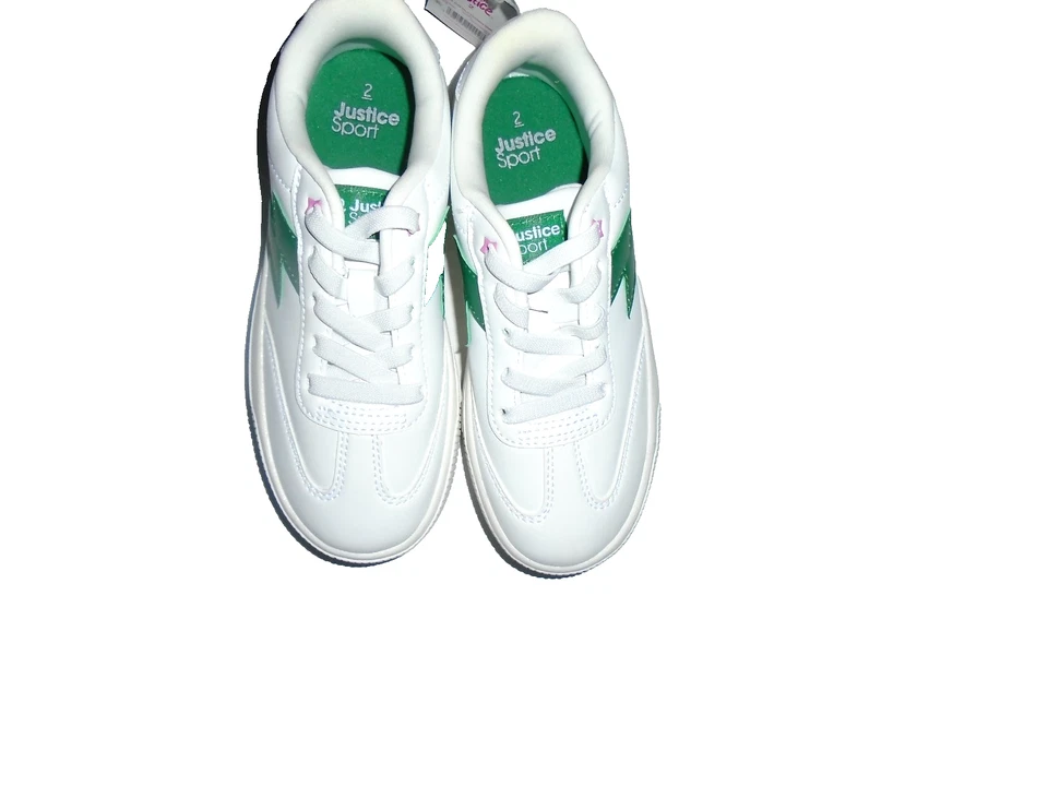 Justice Sport Girls White GMG Platform Sneaker with Green Detail Size 2 - Image 3 of 4