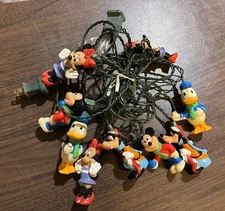 Vintage Disney Christmas PVC Mickey Minnie Donald Goofy angel String Lights 10’ 