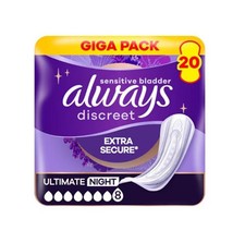 Image of Always Discreet Maxi Night Pads Women Bladder Protection 20 pads - Size 8