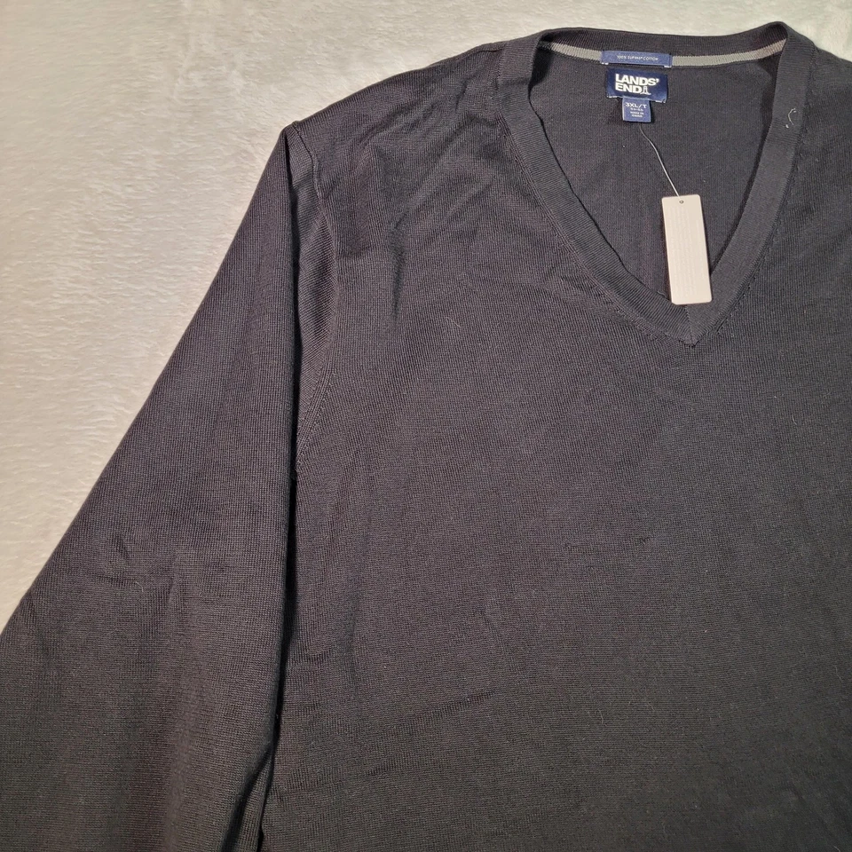 Suéter Lands End Para Hombres 3XL Alto Negro Algodón Supima Cuello en V Manga Larga Tejido DEFECTUOSO Foto 3 de 4