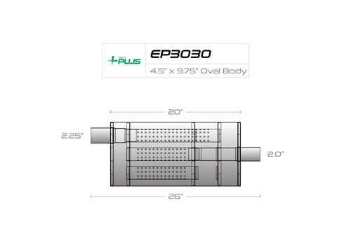 Eco Plus EP3030 4.5" x 9.75" Oval Body Muffler 2.25" Offset In / 2" Center Out - Picture 2 of 3