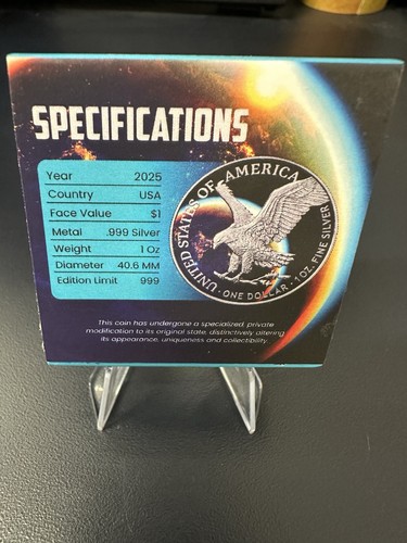 2025 US Eagle World after Dark  Earth by Night Edition 1 oz Silver .999 (10/799) - Picture 3 of 5