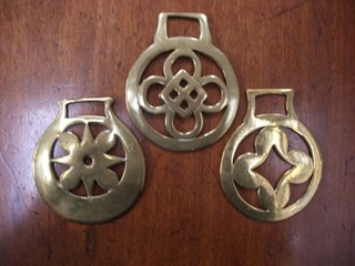 3 Antique Quatrefoil Type Horse Brasses