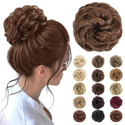 Real Natural Curly Messy Bun Hair Piece Scrunchie Hair Extensions as Human Brown