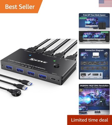 8K Dual Computer KVM Switch with HDMI 2.1 and Wired Remote - Effortless Switch