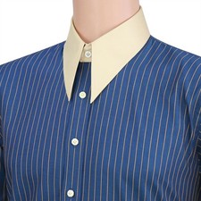 Spearpoint Dagger Collar Men Formal Shirt Navy Blue Stripes 30s Goodfellas Style