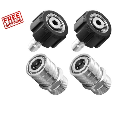 #ad Heavy Duty Stainless Steel Pressure Washer Adapter Set 4 Pcs for M22 to 1 4#x27;#x27; $25.46