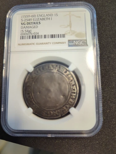 Elizabeth 1 Shilling 1559-60 NGC Slabbed Coin