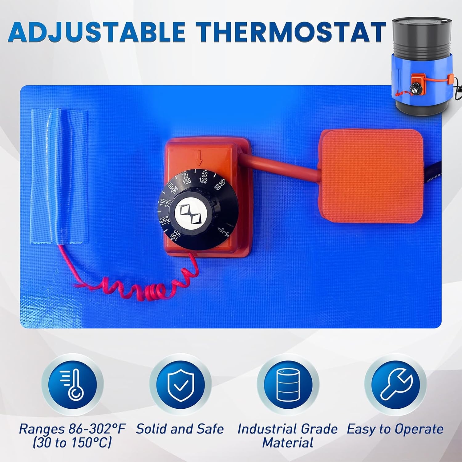 UPGRADED Blue 5 Gallon Metal Drum Heater with Twist Temperature Control,  120V 8