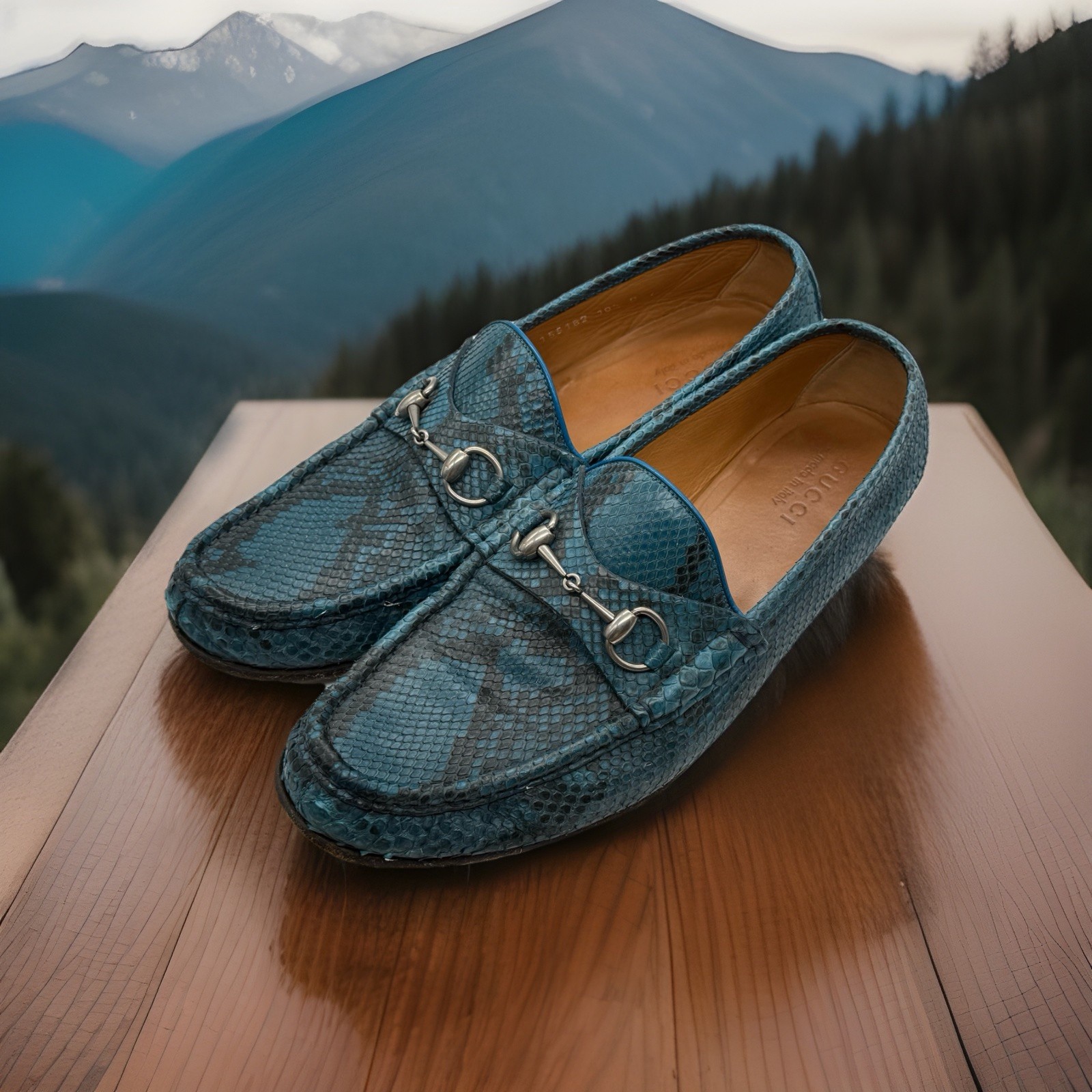 Authentic Gucci Python Snake Skin Blue/Black Leat… - image 1