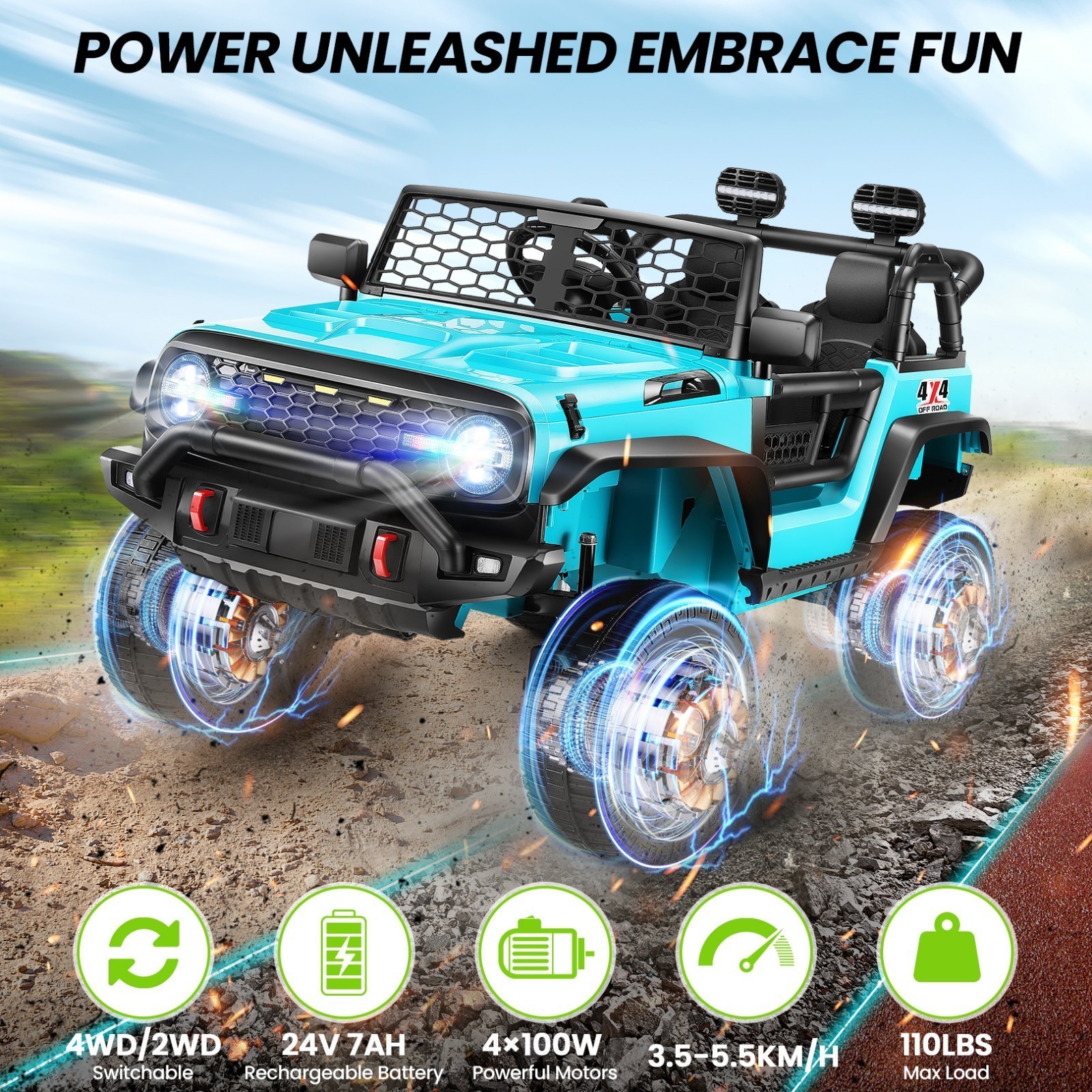 24V Ride on Car 2 Seater Electric Truck 4WD/2WD 4x100W Power Electric SUV Gifts
