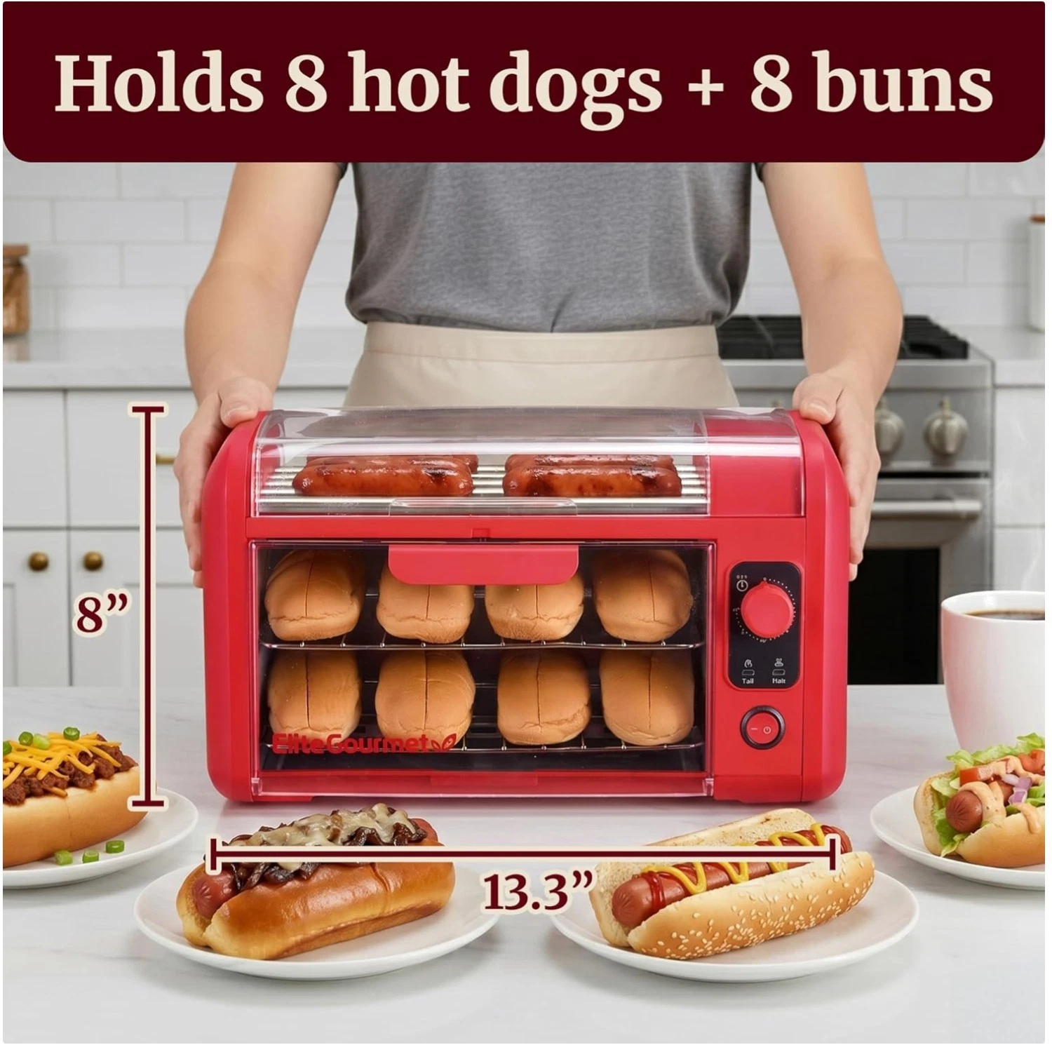 Electric Hot Dog Roller | Rotisserie Feature | 30-Min Timer