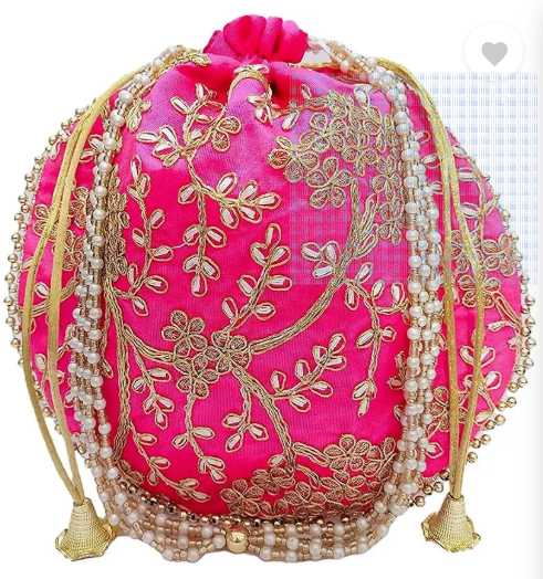 1 Pcs Pink Potli bag women handbag traditional Indian Wristlet Ethnic Embroidery