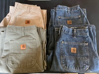 Four Carhartt Pants Mens 32 X 34 Original Dungaree Fit (2 Denim 1 Tan 1 Olive)