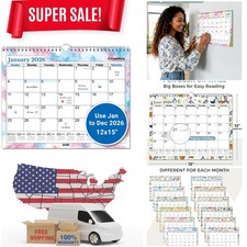 Large Spiral-Bound 2026 Calendar, 12x15 - Monthly Seasonal Designs  Stickers