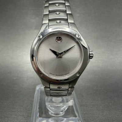 Movado Sports Edition Watch Women 25mm Silver Dial Stainless Steel New BatteryAB