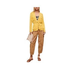 Maje Medina Jumper Yellow Open Knit Belted Pockets Paris Cardigan, Size Small