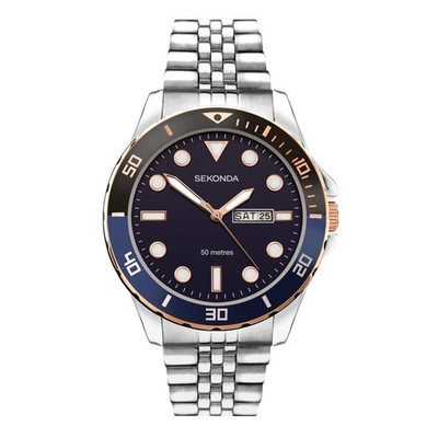 Sekonda Herren 44mm blaues Zifferblatt Tauchstil 50m Uhr Modell 1830 UVP 64,99£