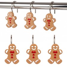 12PCS Christmas Gingerbread Shower Curtain Hooks Xmas Cookie Man Rings Decor