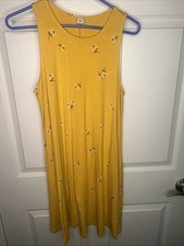 Old Navy Women's Yellow Floral Sleeveless T Shirt Dress Size M Small Spot On Bak