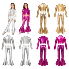 Girls Jazz Dance Party 2PCS Competitions Crop Top With Pants Hip Hop Dancewear