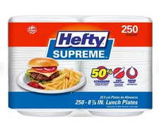 Hefty Supreme Foam Disposable Lunch Plates, 8 7/8", 250 ct. Durable & Soak Proof
