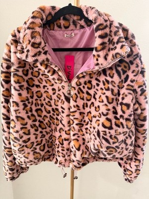 Dyuki Animal Mauve Faux Fur Zip-Up Jacket Size L