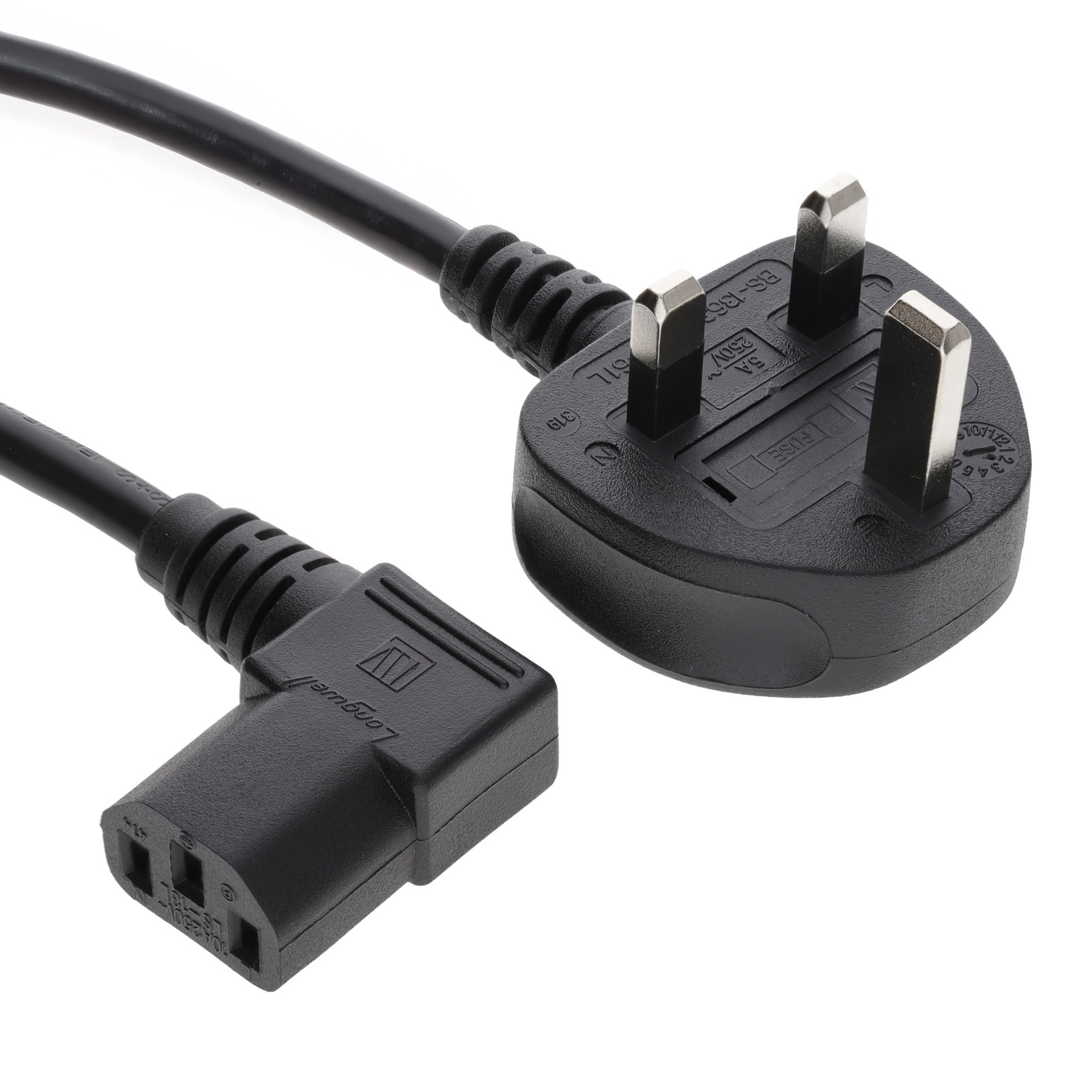 1.8m Power Cord UK Plug to Right Angle IEC C13 Cable (Mains Kettle Lead) For PC