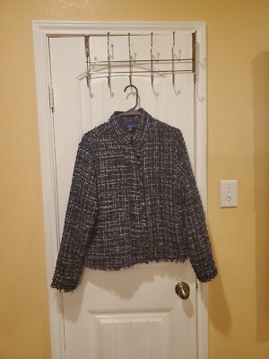 Apt 9 Blue Metallic Tweed Dressy Jacket New Women Size L Zip Snap Office