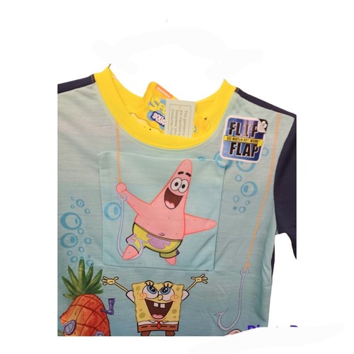 Spongebob Boys 2 Pc Pajama Set 8 w/3D Puffy Slippers 13/1 Blue Yellow - Picture 3 of 10