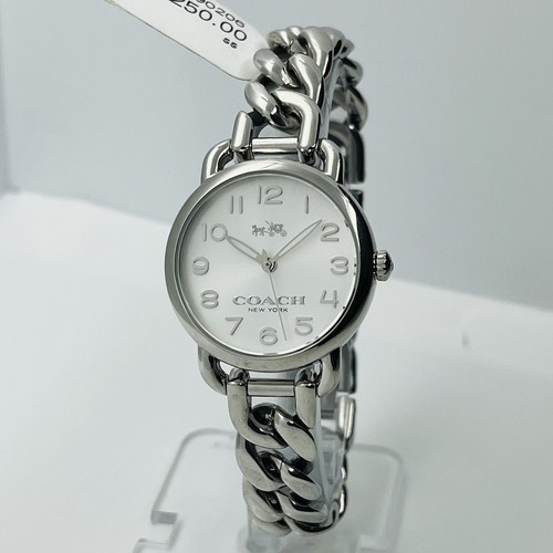 Coach Delancy Womens White Dial Chain Link Band Steel Silver 28mm Watch 14502079